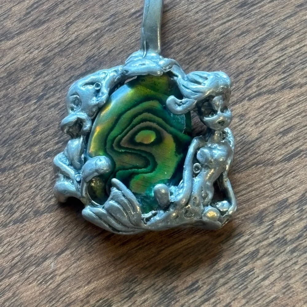 Vintage CYVRA alone mermaid and fish sterling pendant